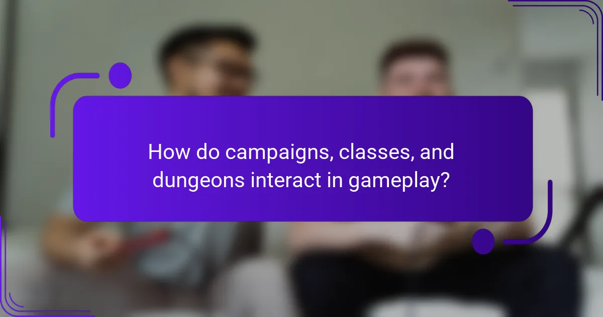 How do campaigns, classes, and dungeons interact in gameplay?